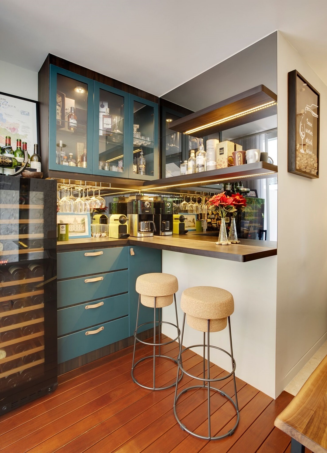 Retro style bar with stools in the kitchen space
