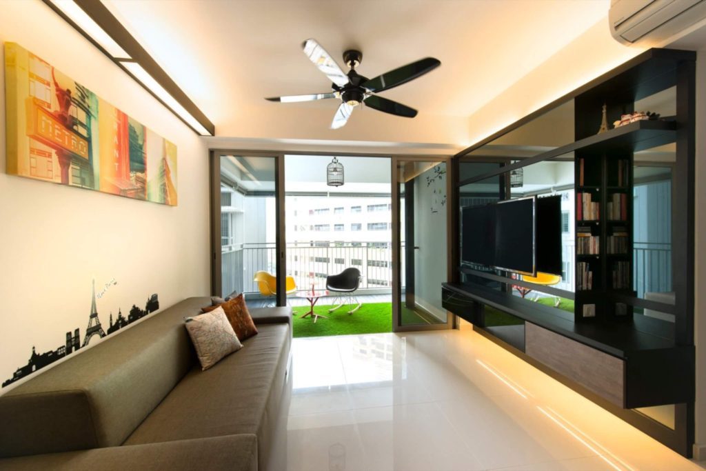 Modern living room with attached balcony