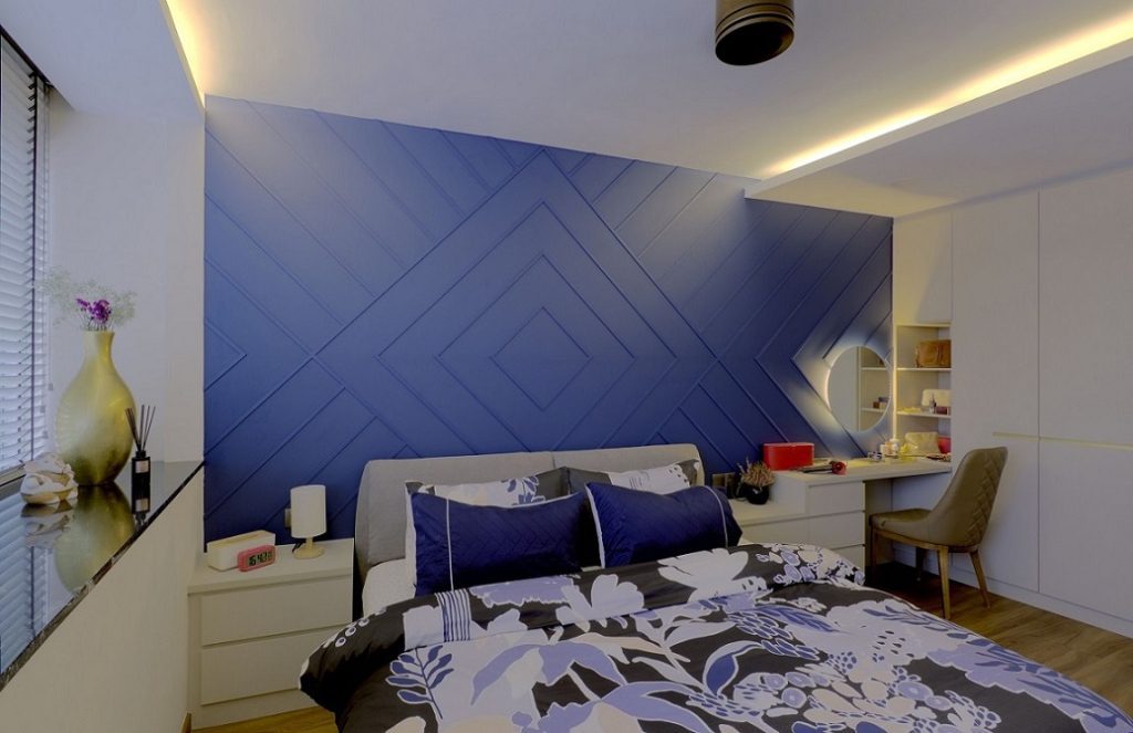 Royal Blue Textured Wall In A bedroom
