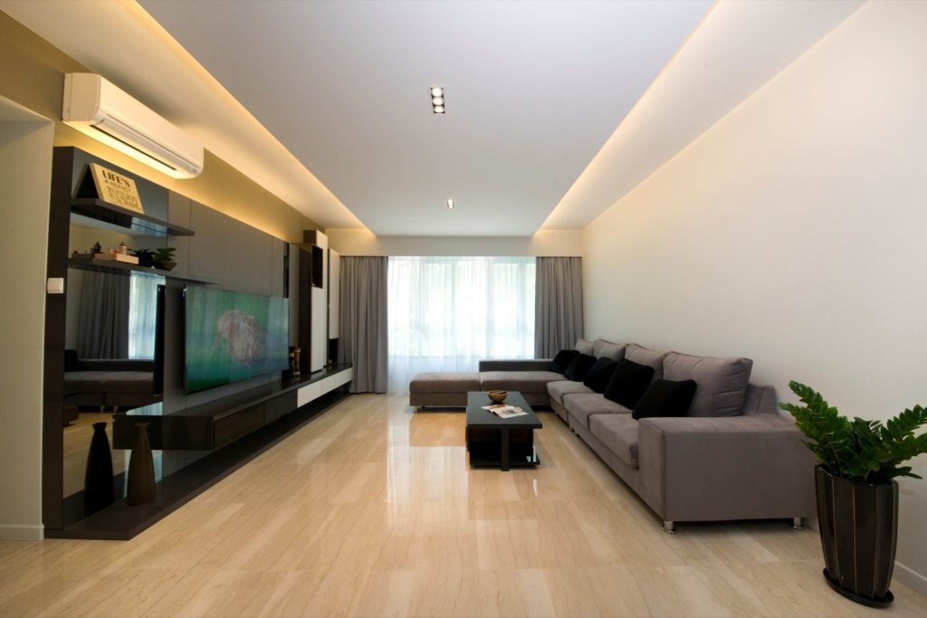 Minimalist modern living room design with modern lighting