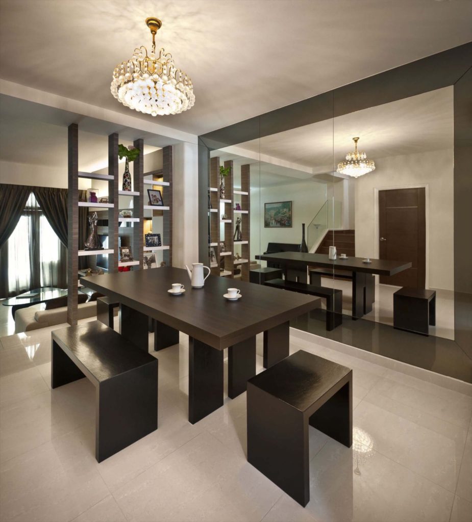 Luxurious dining area with a chandelier