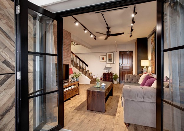 Traditional Living Room with track lights