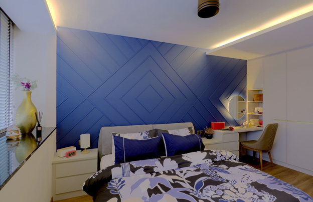Luxurious Bedroom with bold accent wall