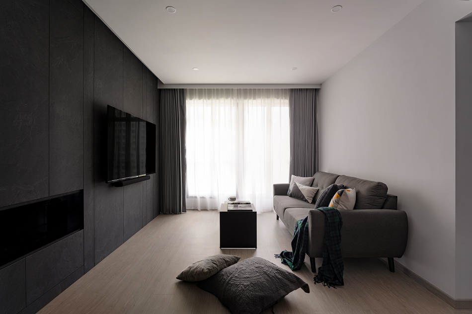 Black monochrome living room design