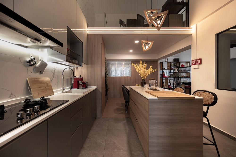 Stylish kitchen with modern lighting fixtures