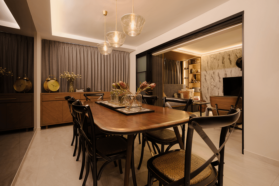 Contemporary dining room with classic decor