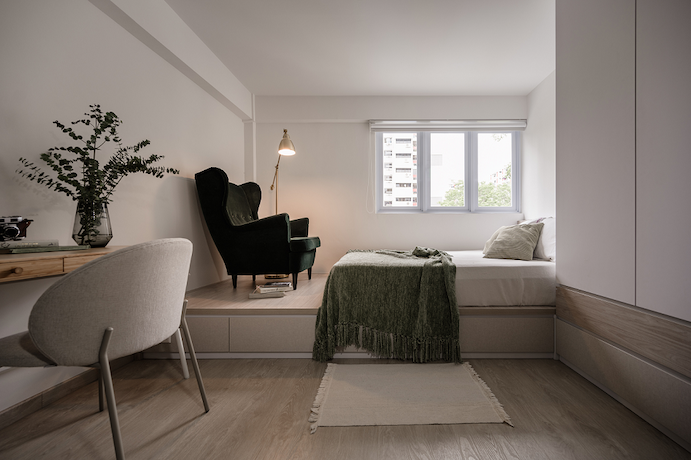 Modern bedroom design with a platform bed