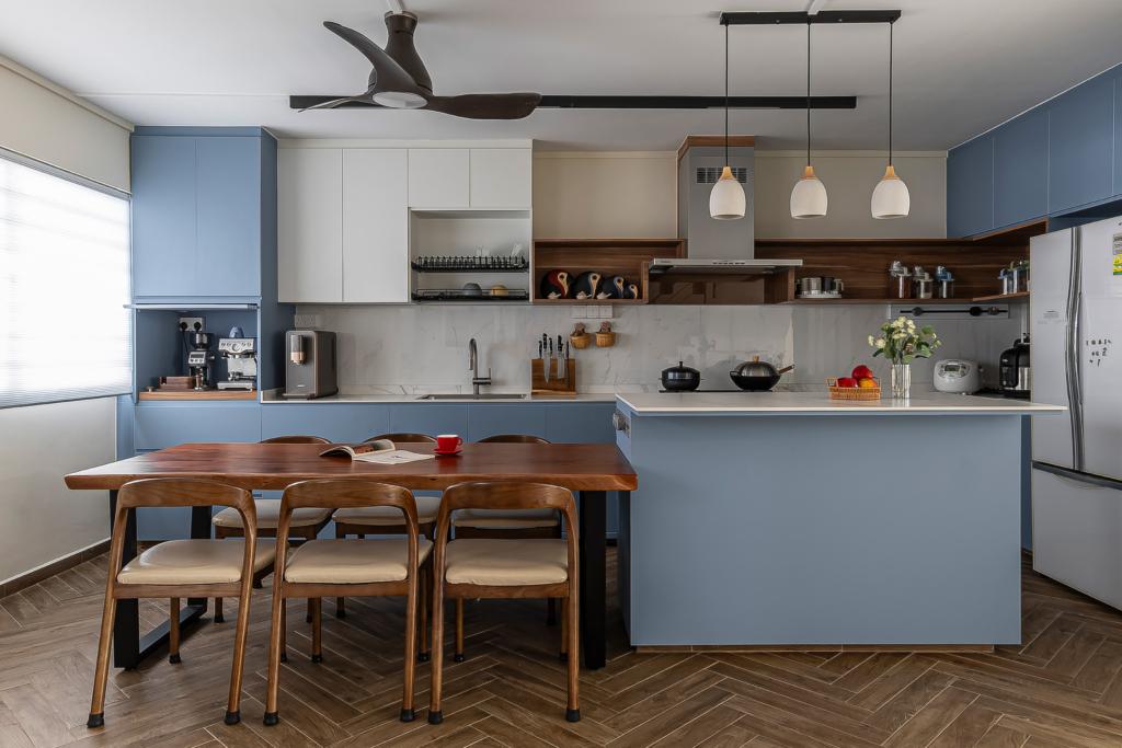 PASTEL HUSH @ HOUGANG- 5-room HDB interior design rich textures in open kitchen and dinign area